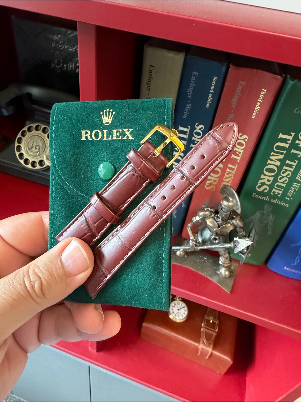 Rolex Strap Burgundy Alligator Style Leather With Gold Rolex Buckle
